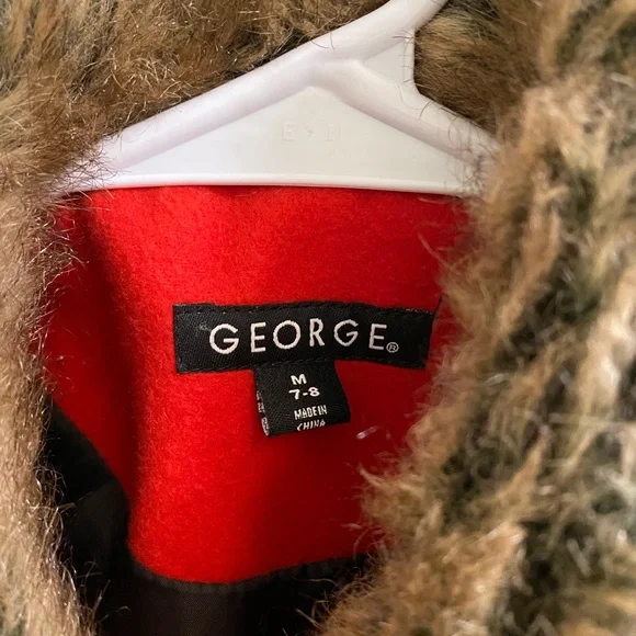 George Kids Scarlet Pea Coat with Faux Fur Trim - Picture 2 of 4